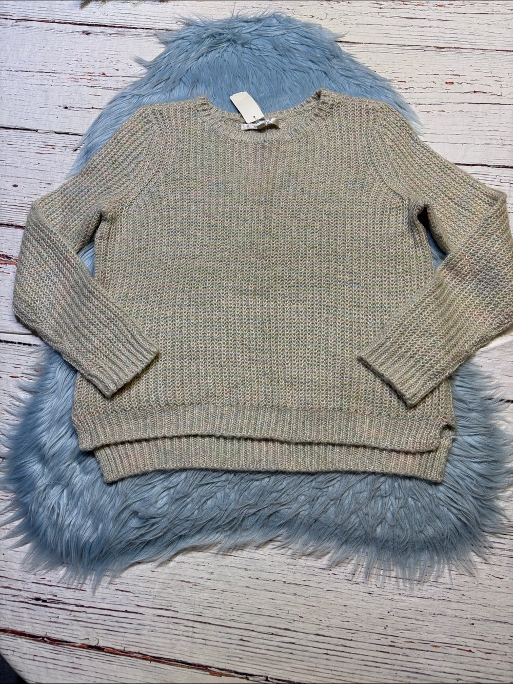 NWT LC Lauren Conrad Speckled metallic  Cream Pink Knit Crewneck Sweater sz M